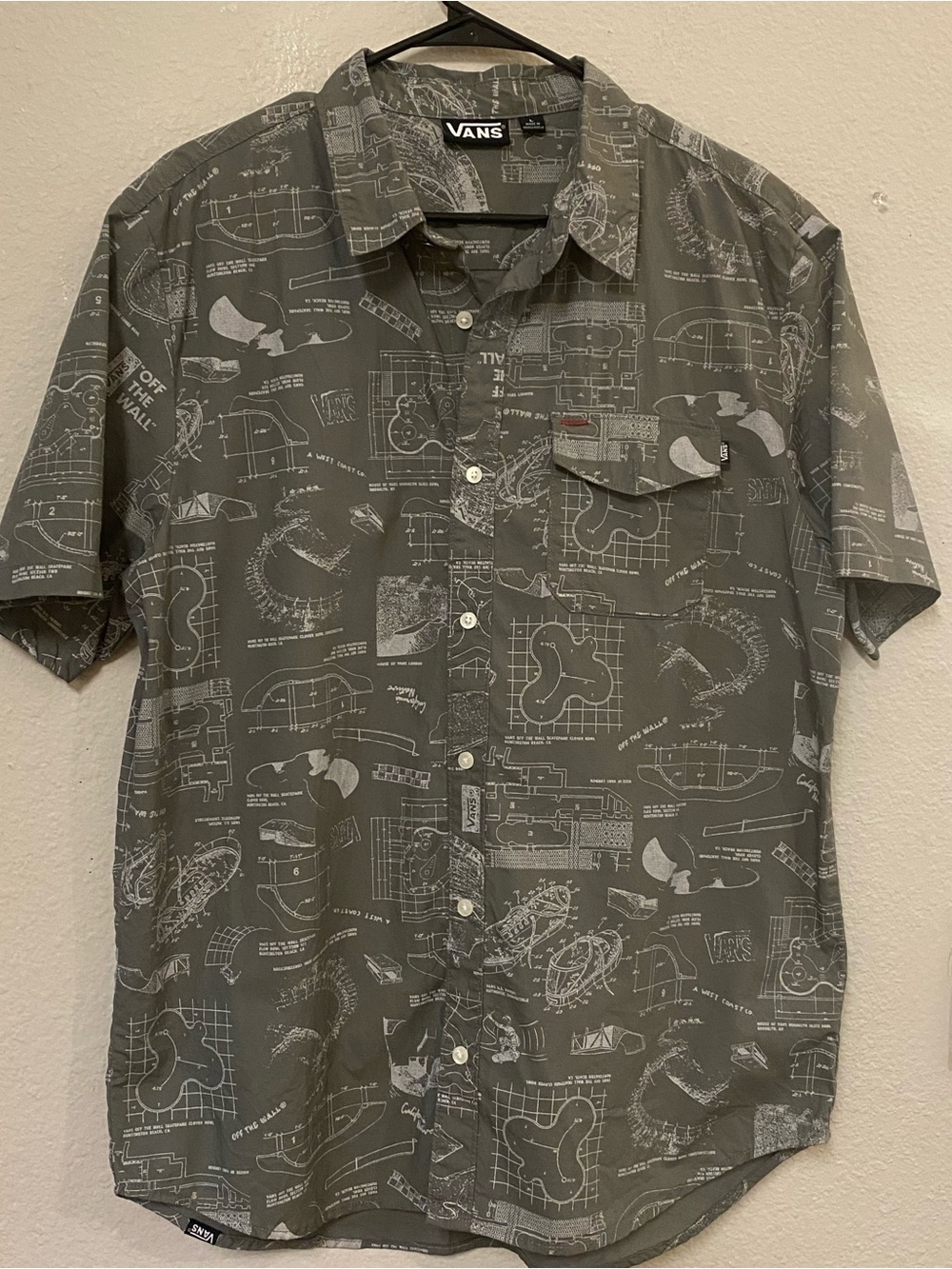 Vans Skatepark Blueprint Button Up Short Sleeve Shirt - Size Large